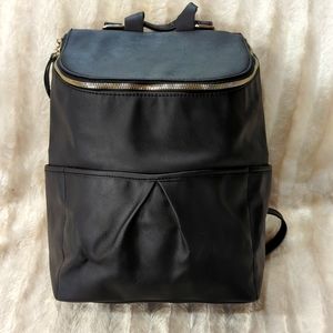 Black Faux Leather Bucket Backpack